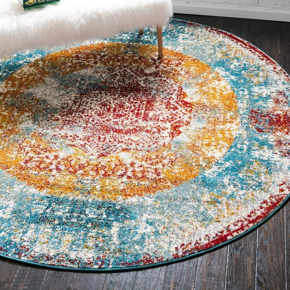 Unique Loom Rosso Collection Area Rug - Cavalli (8' Round Multi/Gray)