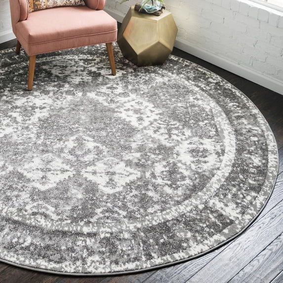Unique Loom Rosso Collection Area Rug - Gabrieli (3' 3" Round Gray/Ivory)