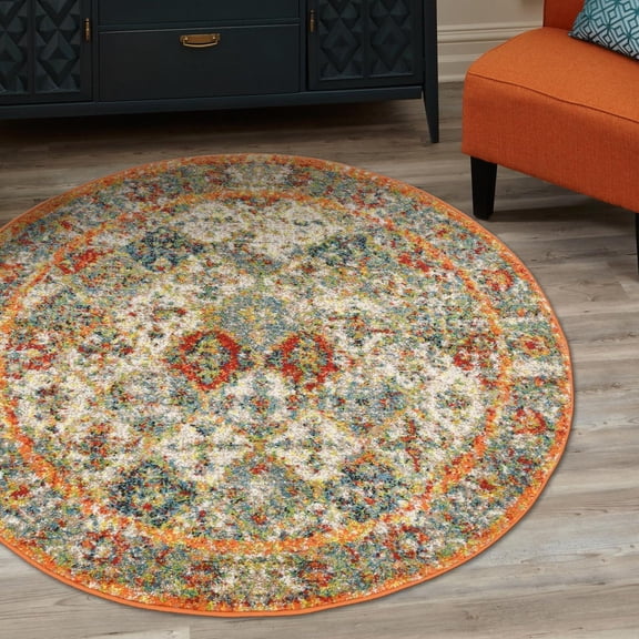 Unique Loom Rosso Collection Area Rug - Gabrieli (3' 3" Round Multi/Blue)