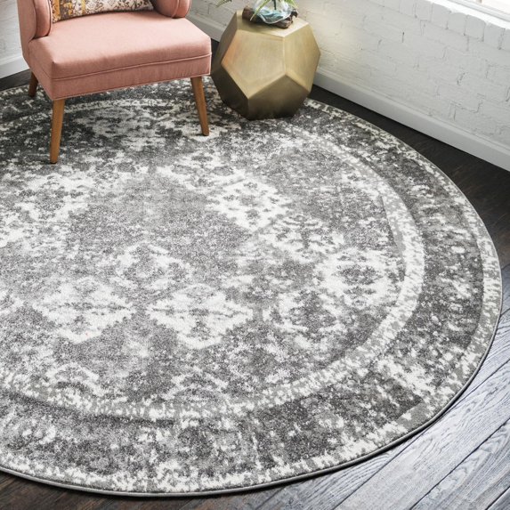 Unique Loom Rosso Collection Area Rug - Gabrieli (4' 1" Round Gray/Ivory)