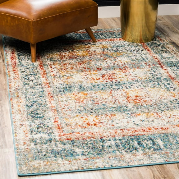 Unique Loom Rosso Collection Area Rug - Gondola (5' 1" x 8' Rectangle Blue/Beige)
