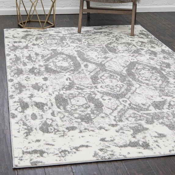 Unique Loom Rosso Collection Area Rug - Piazza (2' x 3' 1" Rectangle Light Gray/Ivory)