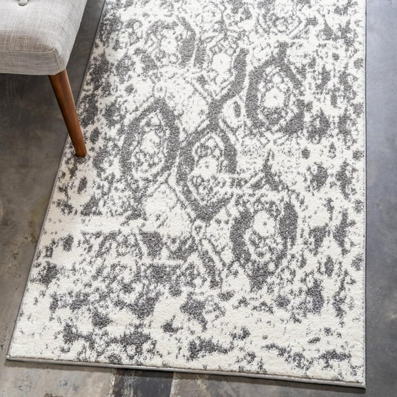 Unique Loom Rosso Collection Area Rug - Piazza (2' x 6' 1" Runner Light Gray/Ivory)