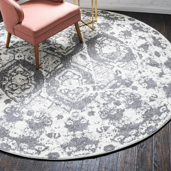 Unique Loom Rosso Collection Area Rug - Piazza (3' 3" Round Light Gray/Ivory)