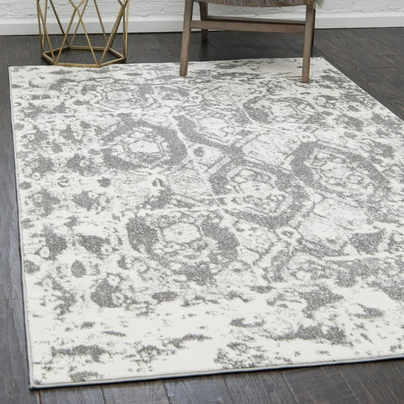 Unique Loom Rosso Collection Area Rug - Piazza (5' 1" x 8' Rectangle Light Gray/Ivory)