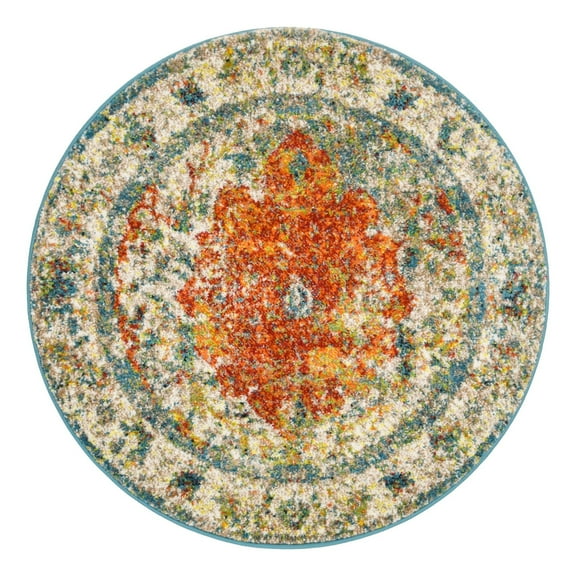 Unique Loom Rosso Collection Area Rug - Strada (3' 3" Round Orange/Beige)