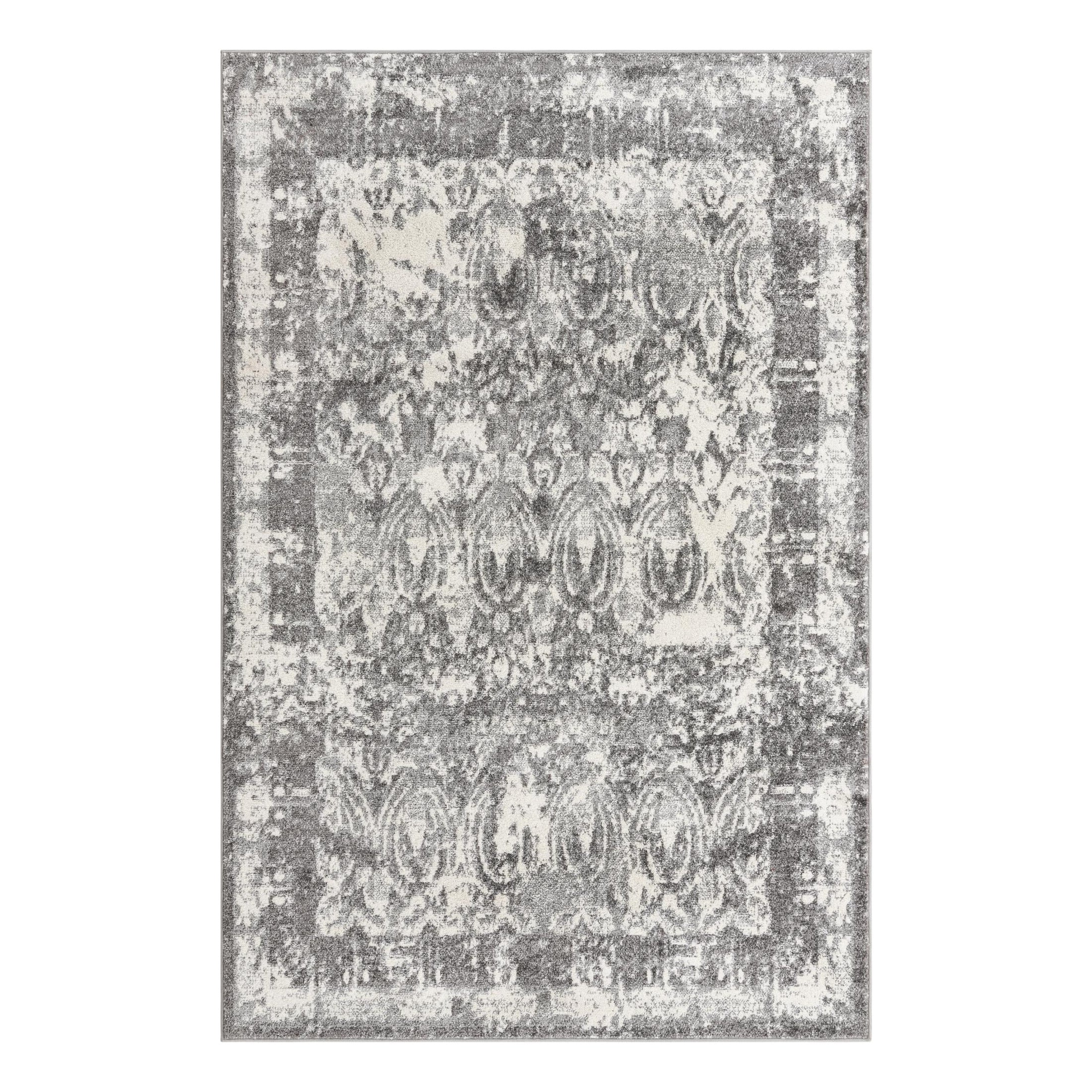 Elegant Gray & Ivory Abstract Indoor Rug 5' x 8'
