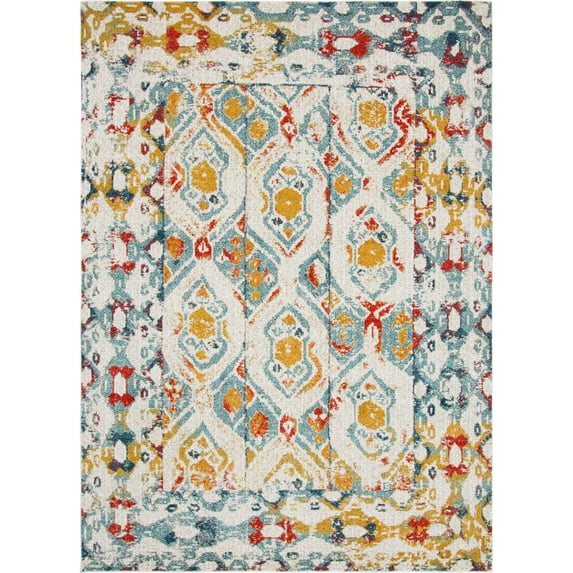 9' x 12' Orange and Blue Southwestern Rectangular Area Throw Rug