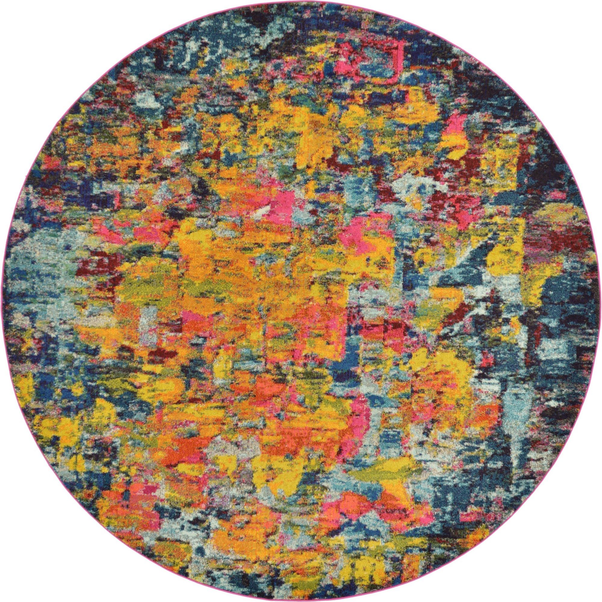 Unique Loom Round Abstract Area Rugs, Multicolor