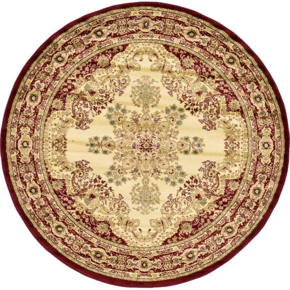 Unique Loom Round Color Bordered Traditional Area Rugs, Red