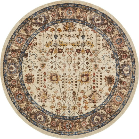 Unique Loom Round Floral Traditional Area Rugs, Beige
