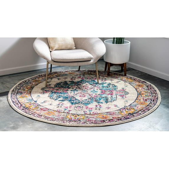 Unique Loom Round Oriental Traditional Area Rugs, 8' 0 x 8' 0, Multi-color