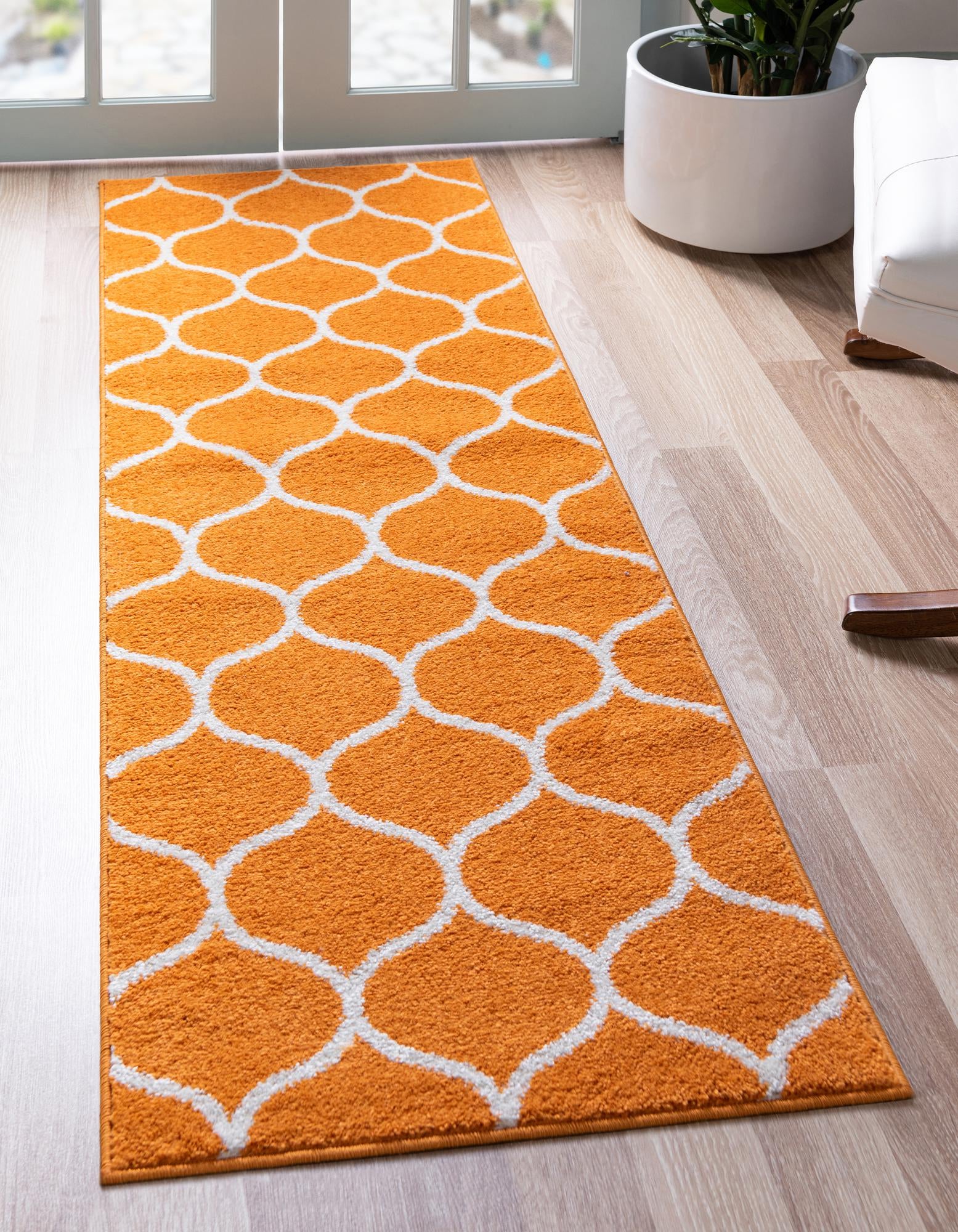 Unique Loom Rounded Trellis Frieze Rug , 2' 0" x 8' 8" ,Orange
