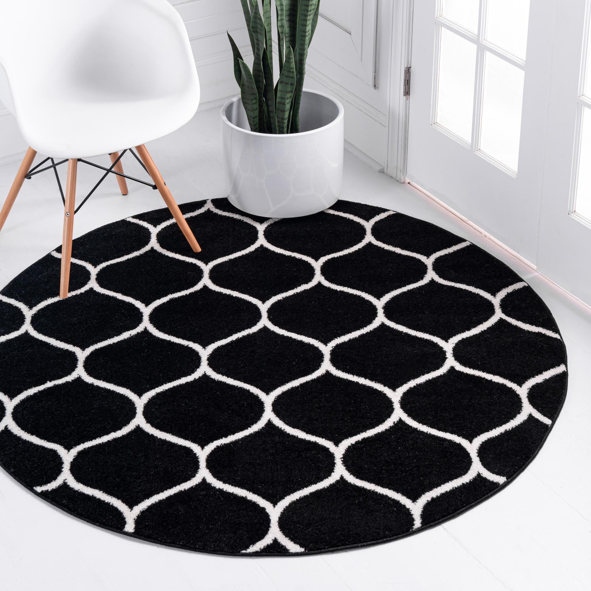 Unique Loom Rounded Trellis Frieze Rug Black/Ivory 8' Round Trellis