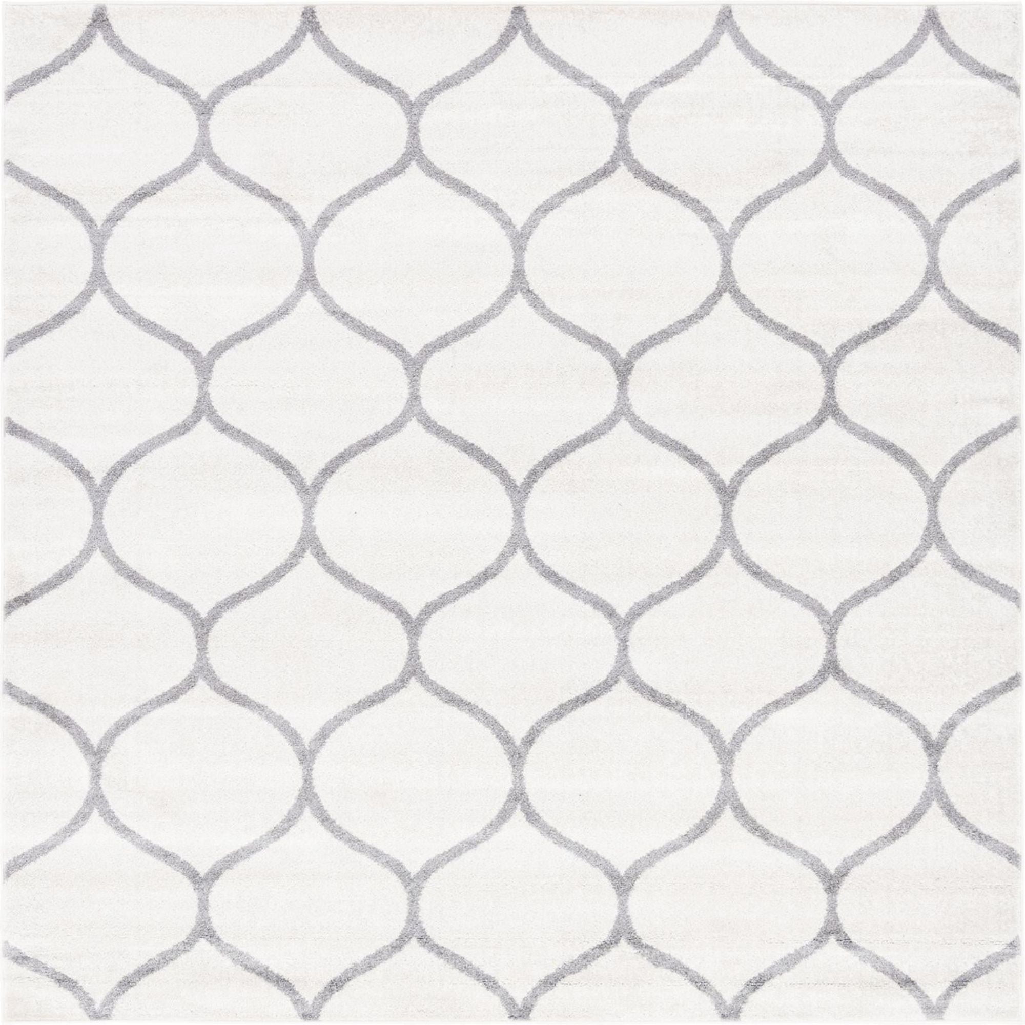 Unique Loom Rounded Trellis Frieze Rug Ivory/Gray 4' 1" Square Trellis