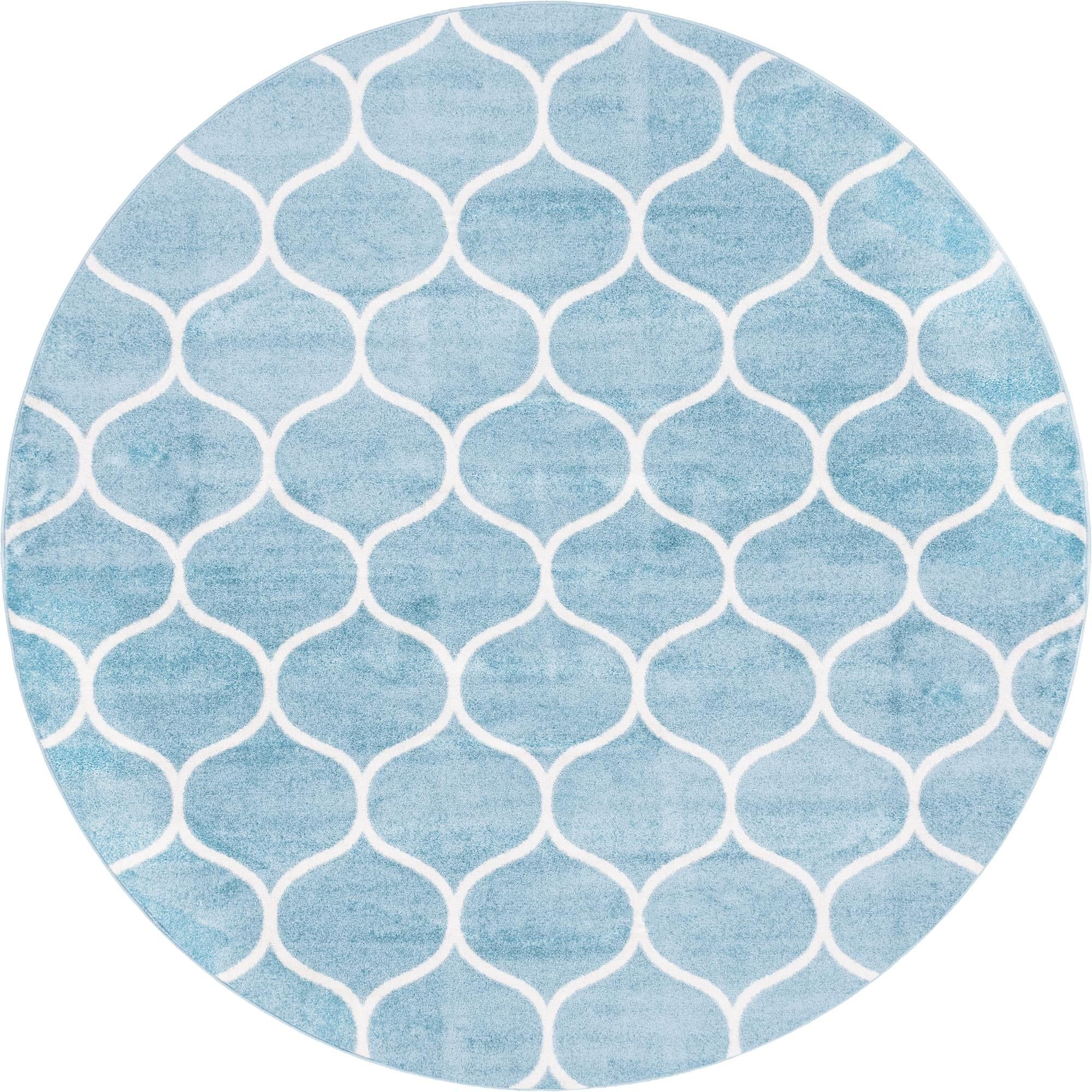 Unique Loom Rounded Trellis Frieze Rug Light Blue/Ivory 8' Round