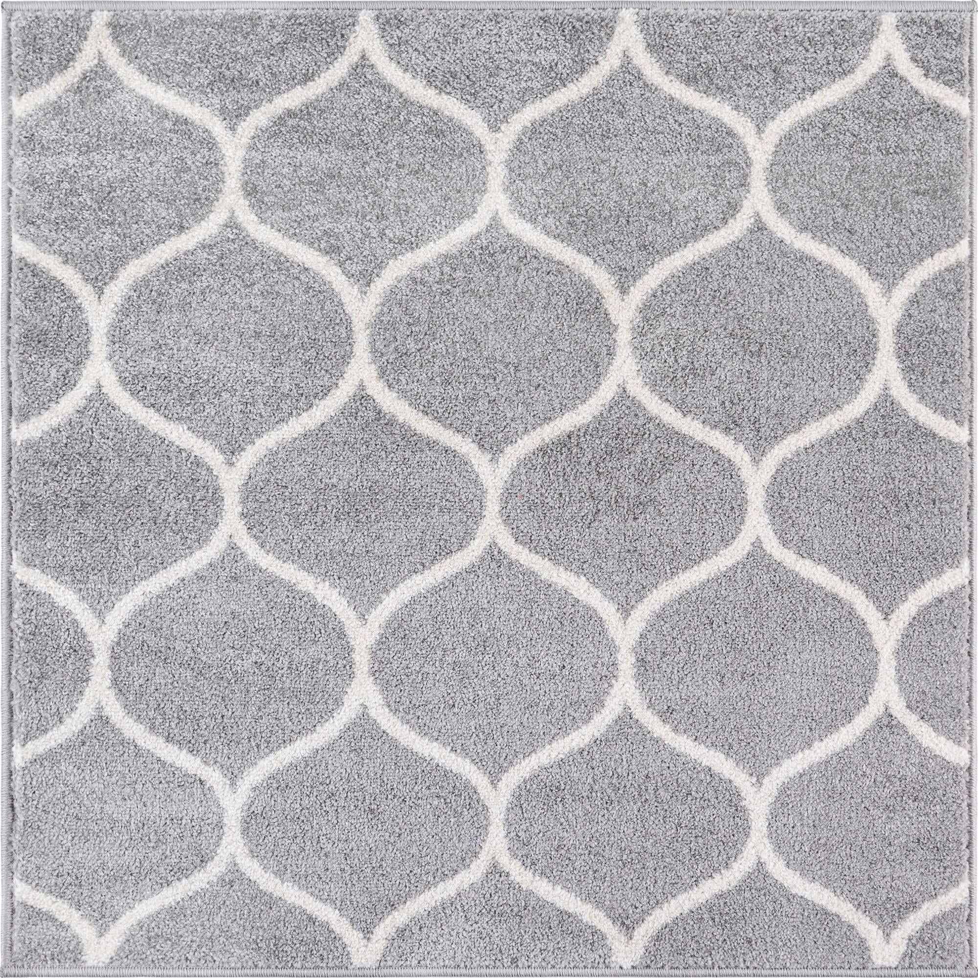 Unique Loom Rounded Trellis Frieze Rug Light Gray/Ivory 3' 1" Square