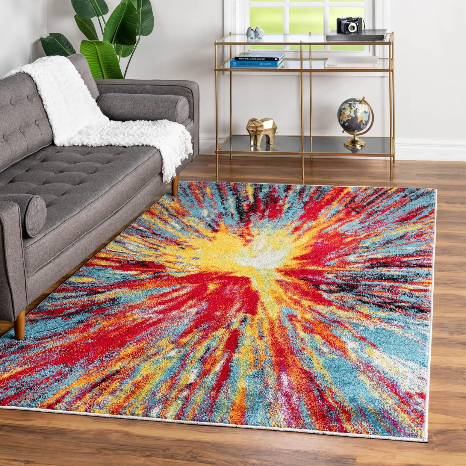 Vibrant Abstract Red 9' x 12' Synthetic Easy-Care Area Rug