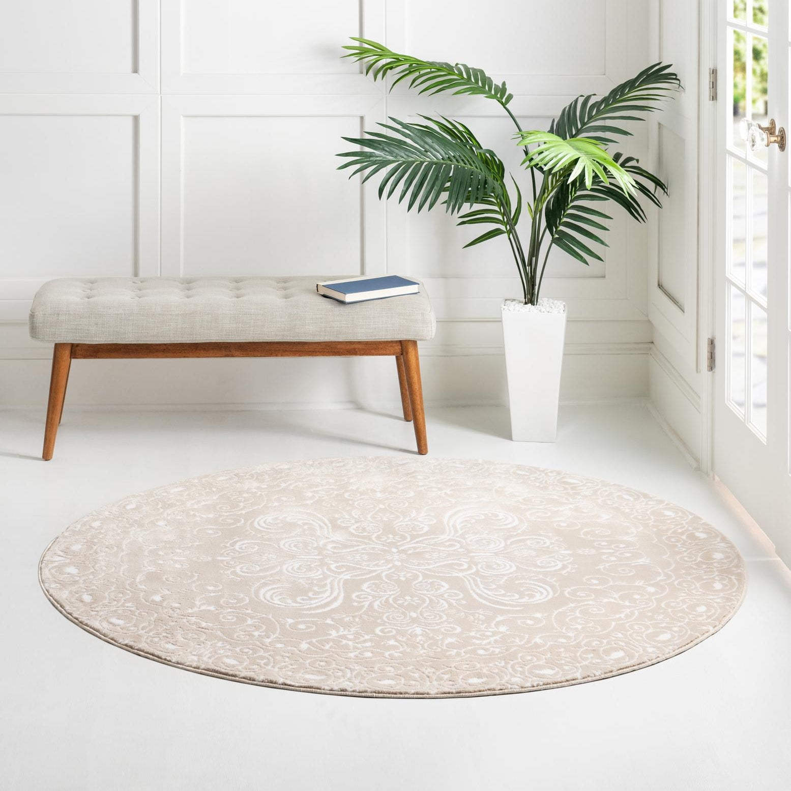 Unique Loom Rushmore Collection Area Rug - Adams (5' Round Beige/Ivory ...