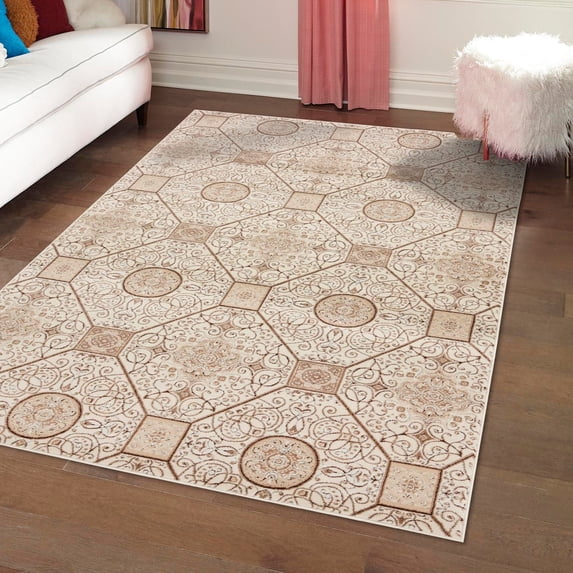 Unique Loom Rushmore Collection Area Rug - Bagmati (4' x 6' Rectangle Cream/Brown)