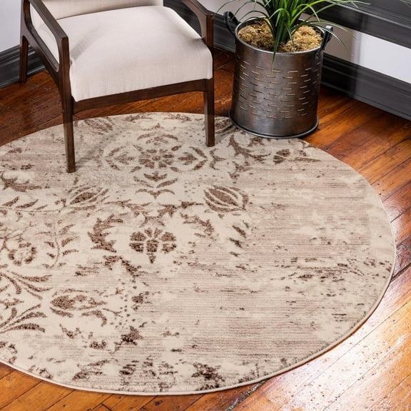 Unique Loom Rushmore Collection Area Rug - Jefferson (5' Round Chocolate Brown/Beige)