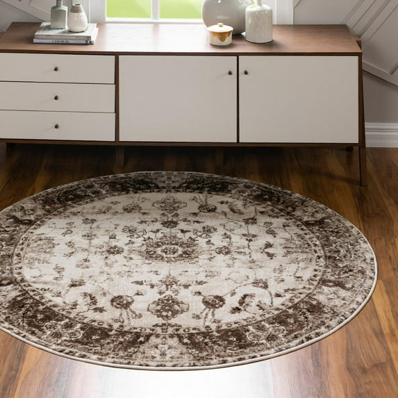Unique Loom Rushmore Collection Area Rug - Lincoln (5' Round Cream/Beige)