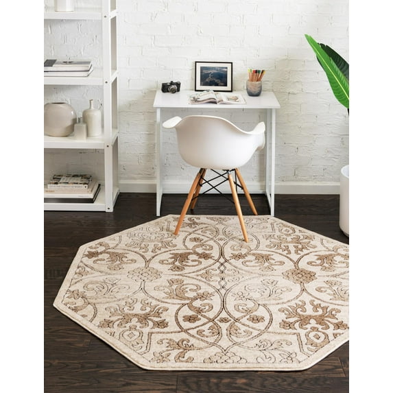 Unique Loom Rushmore Collection Area Rug - Washington (7' 10" Octagon Dark Beige/Beige)