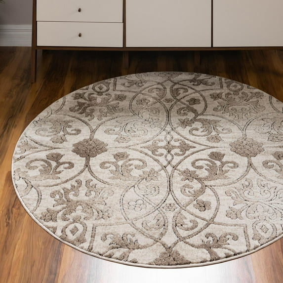 Unique Loom Rushmore Collection Area Rug - Washington (7' 10" Round Dark Beige/Beige)