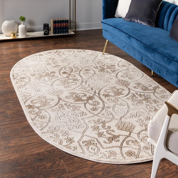 Unique Loom Rushmore Collection Area Rug - Washington (7' 10" x 10' Oval Dark Beige/Beige)