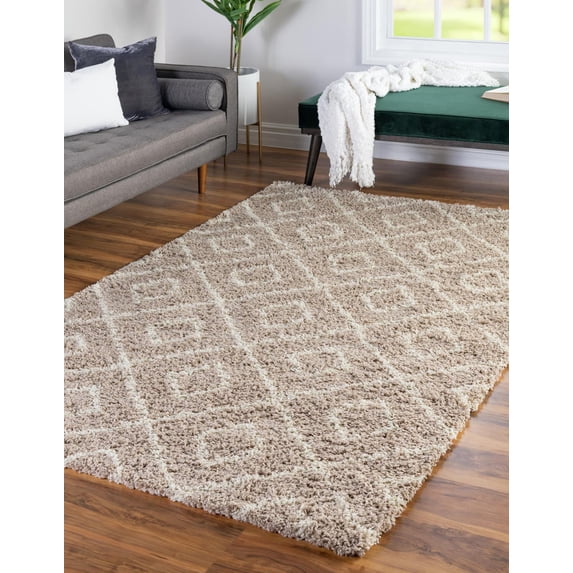 Unique Loom Ruth Trellis Shag Rug ,Rectangle,7' 10" x 10' 0" Light Brown Modern Trellis Living Room Bed Room Dining Room