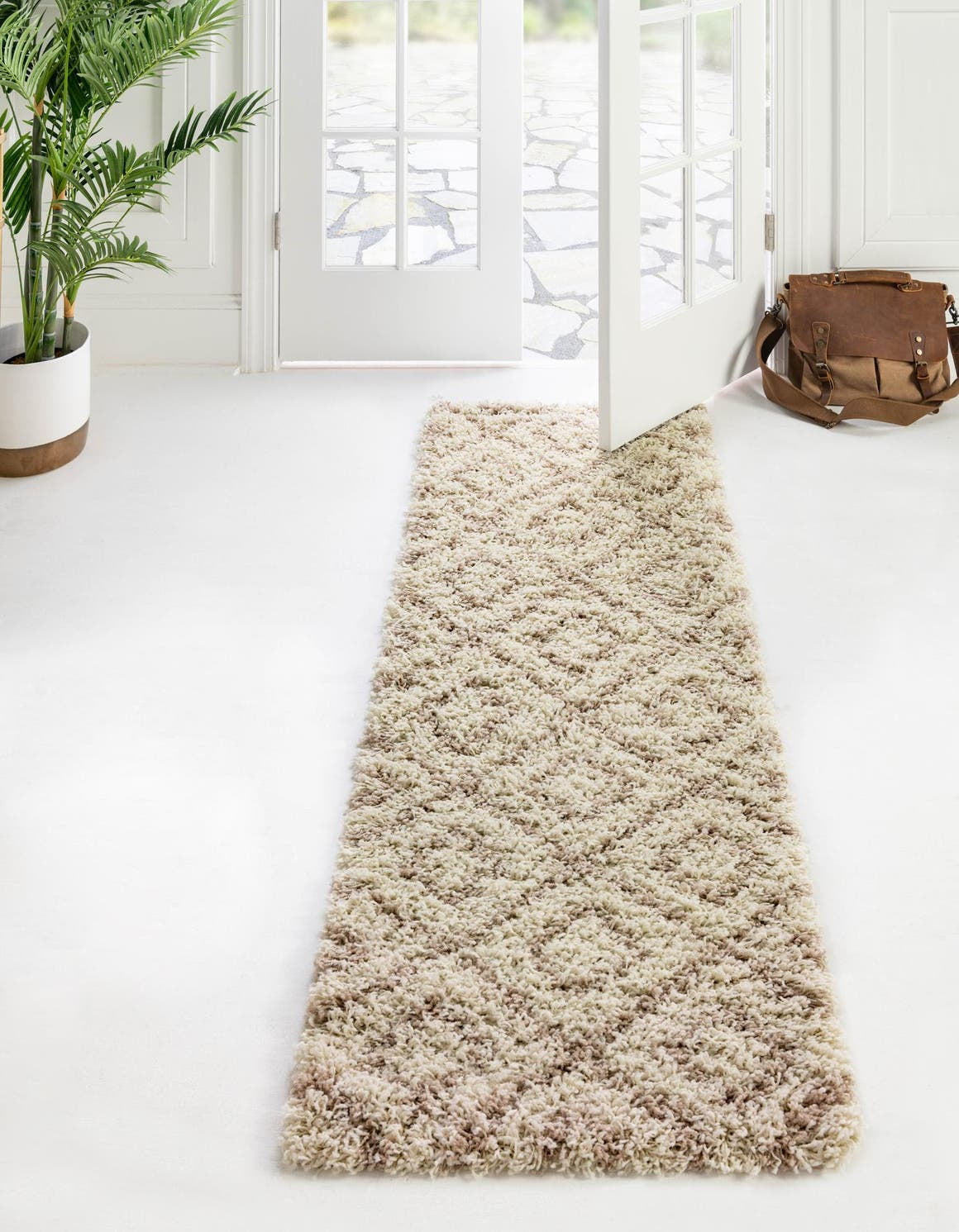 Unique Loom Ruth Trellis Shag Rug ,Runner,2' 0" x 7' 1" Beige Modern