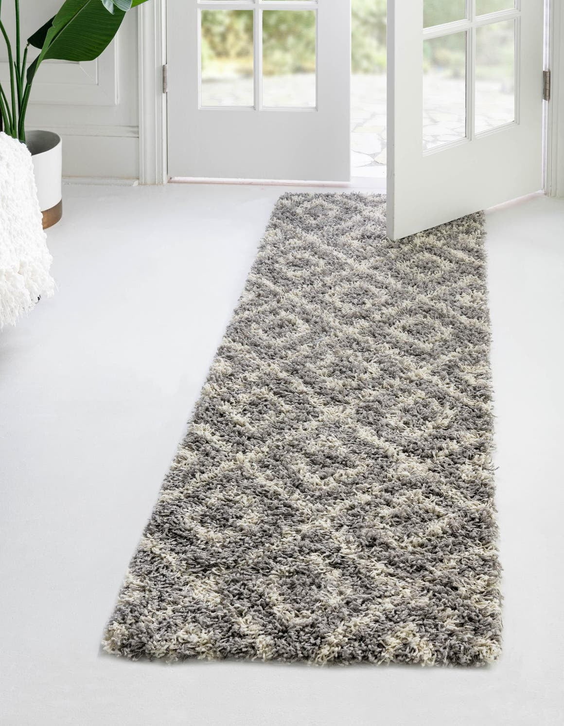 Unique Loom Ruth Trellis Shag Rug ,Runner,2' 0" x 7' 1" Gray Modern