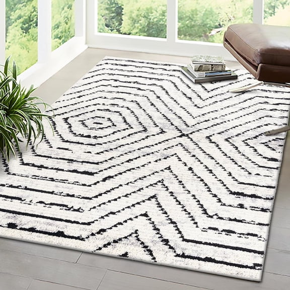 Unique Loom Tagine Collection Area Rug - Safiya (9' x 12' Rectangle Black and White/Gray)