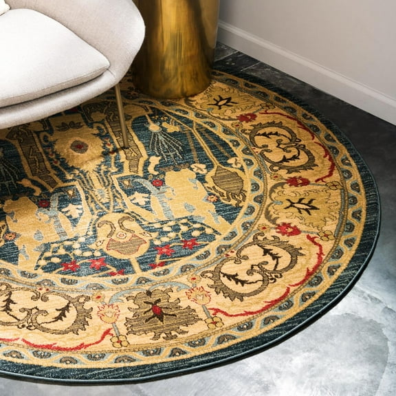 Unique Loom Sahand Collection Area Rug - Marwan (6' 1" Round Navy Blue/Light Blue)