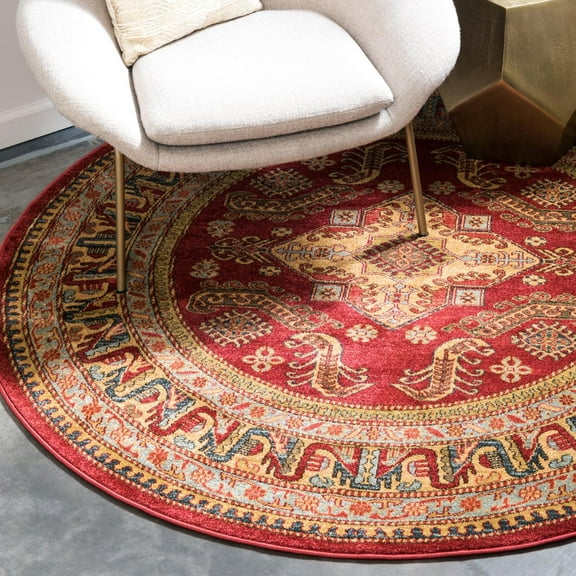 Unique Loom Sahand Collection Area Rug - Philip (6' 1" Round Red/Beige)