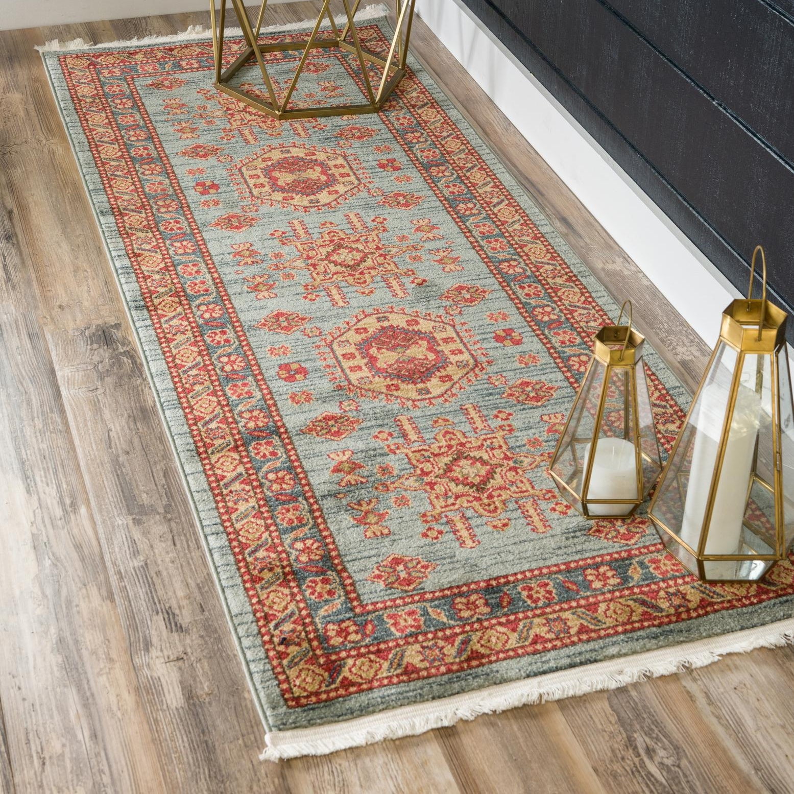 Light Blue Vintage Southwestern Runner Rug