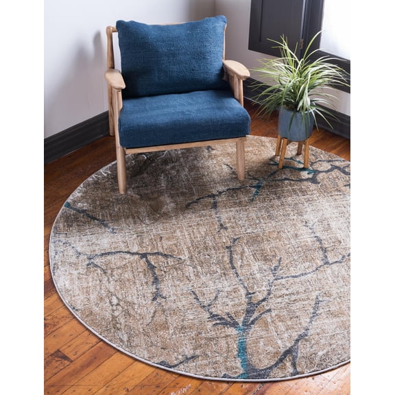 Unique Loom Aurora Collection Area Rug - Sala (6' 1" Round Light Brown/Beige)