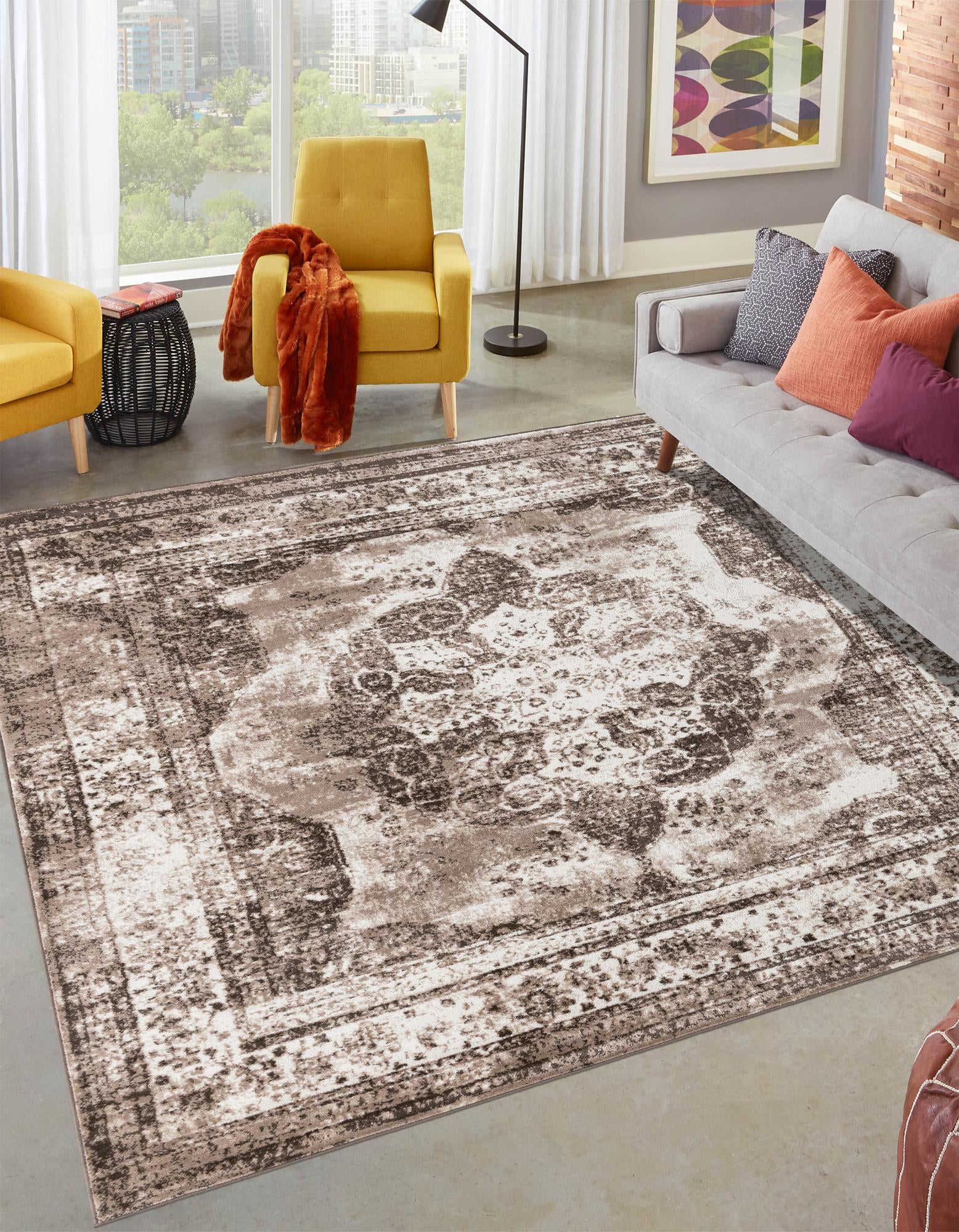 Unique Loom Sofia Collection Area Rug Salle Garnier (5' 3" Square