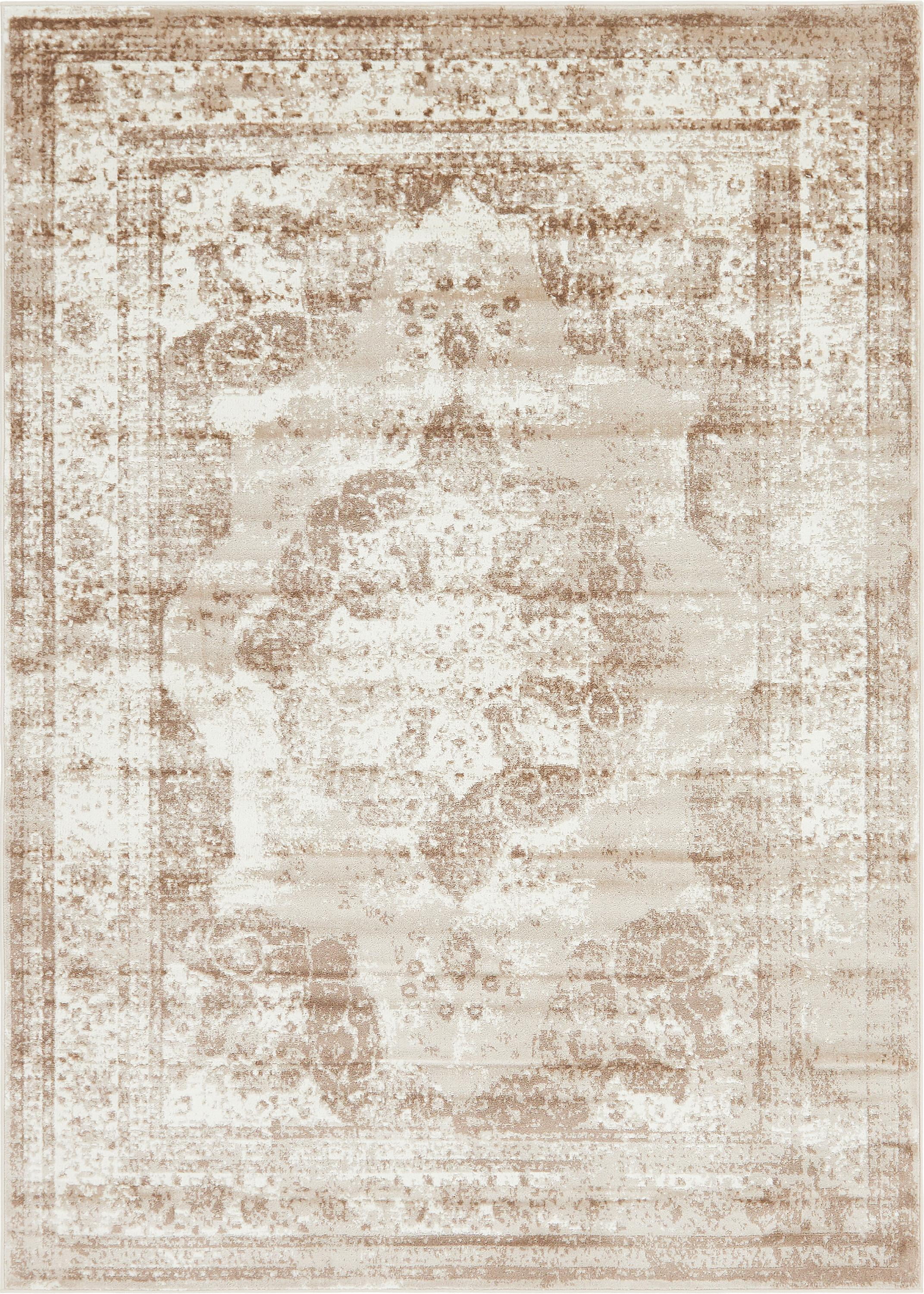 Reversible Easy-Care Synthetic Area Rug in Light Brown, 7' x 10'