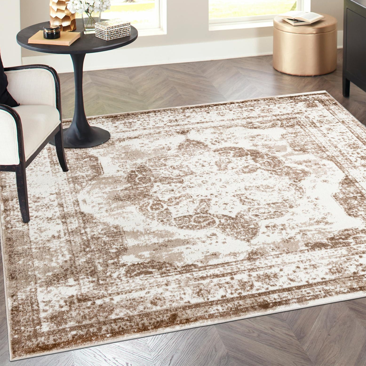 Salle Garnier Beige and Ivory Square Area Rug