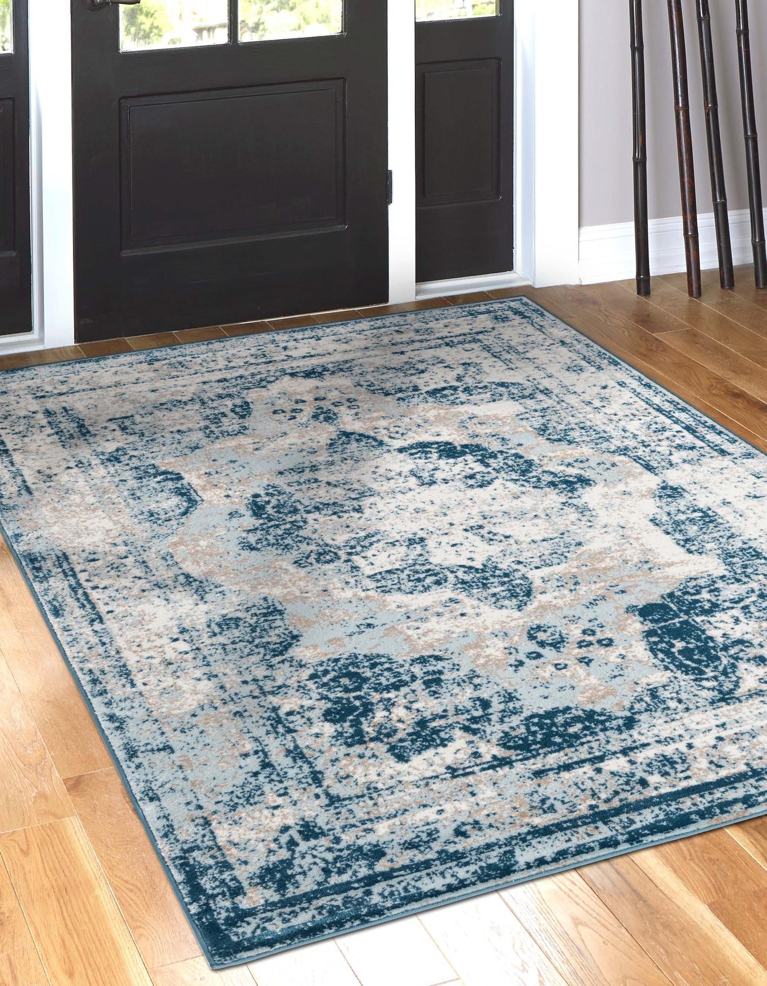 Sofia 9' x 12' Blue and Off-White Rectangular Area Rug