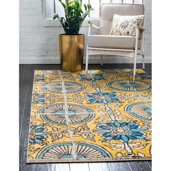 Unique Loom Salma Estrella Rug Gold/Blue 10' 6" x 16' 5" Rectangle Geometric Bohemian Perfect For Living Room Bed Room Dining Room Office