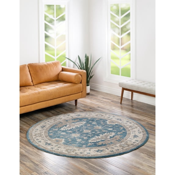 Unique Loom Salzburg Collection Area Rug (5' Round Light Blue/Gray)