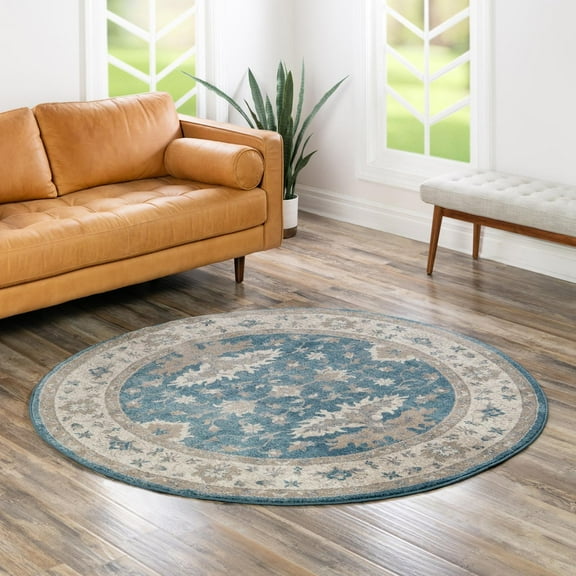 Unique Loom Salzburg Collection Area Rug (6' 1" Round Light Blue/Gray)