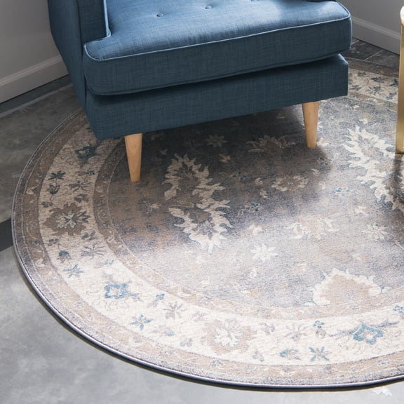 Unique Loom Salzburg Collection Area Rug (7' 3" Round Gray/Beige)