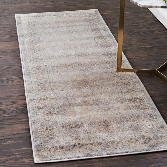 Unique Loom Salzburg Collection Area Rug - Aigen (2' x 6' 1" Runner Gray/Ivory)