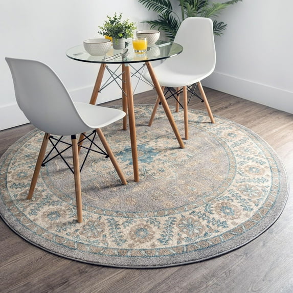 Unique Loom Salzburg Collection Area Rug - Altstadt (8' Round Gray/Cream)