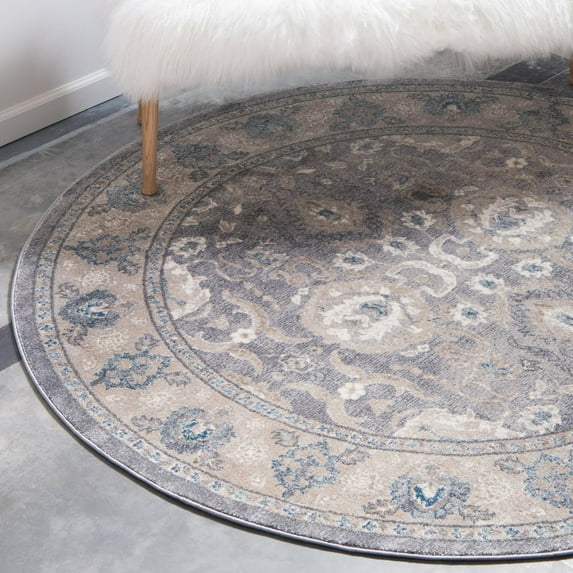 Unique Loom Salzburg Collection Area Rug - Gaisberg (4' 1" Round Gray/Light Blue)