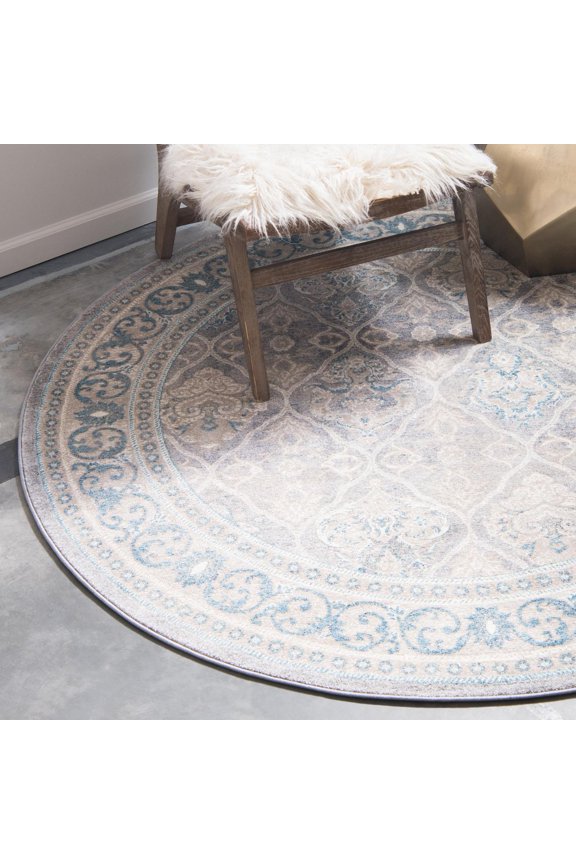 Salzburg Collection Area Rug - Kasern (8' Round Gray/Light Blue)