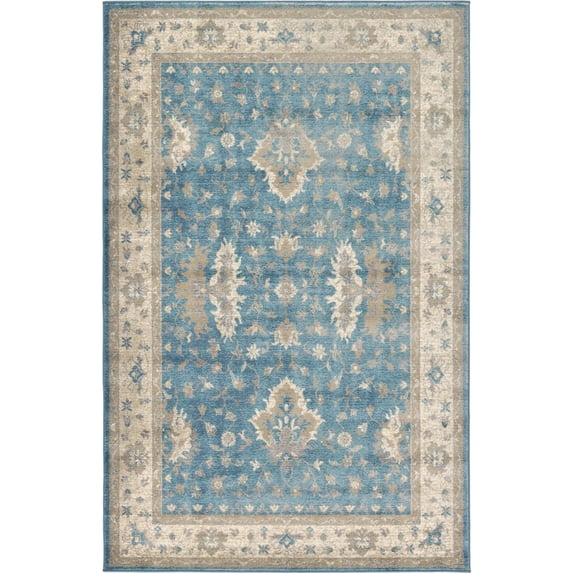 Unique Loom Salzburg Rug Light Blue/Gray 5' 1" x 8' Rectangle Traditional Perfect For Living Room Bed Room Dining Room Office
